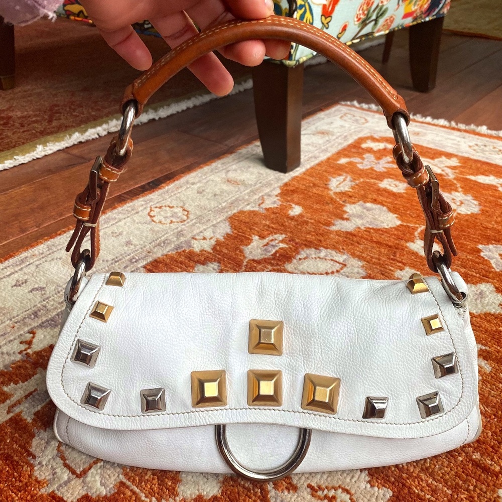 Beautiful Prada white studded shoulder bag